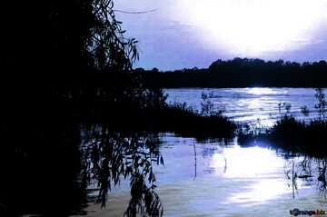 FX №18196 Cyan color. Sunset over lake.