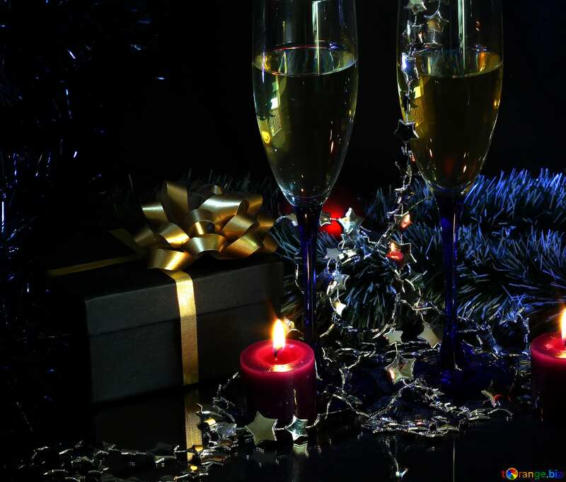 Christmas card with champagne №2737