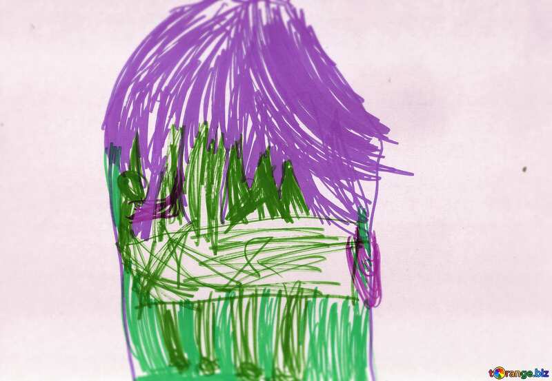 Purple color. Pegasus in the house.  Children drawing.. №18679