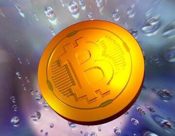 FX №181935 Bitcoin gold light coin Raindrops macro background