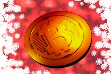 FX №181947 Bitcoin gold light coin Red Christmas background