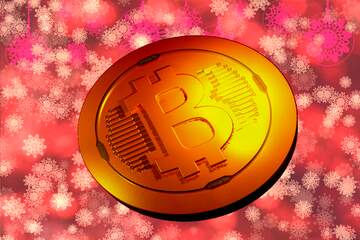 FX №181945 Bitcoin gold light coin Red Winter background with snowflakes