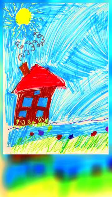 FX №181394 Child`s  drawing house blank citation card