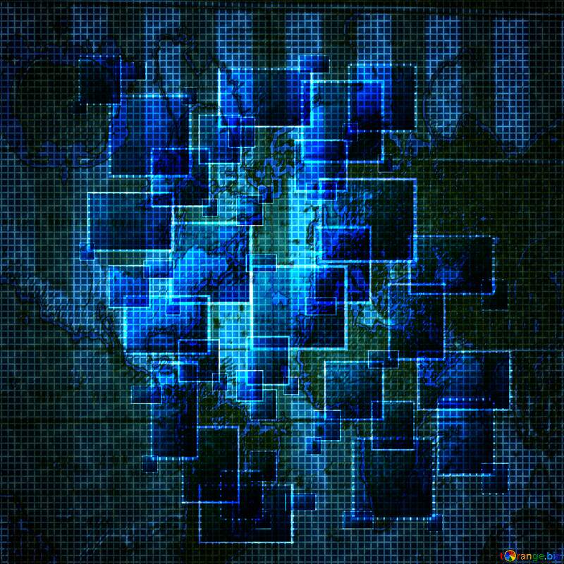 Dark Blue World map Technology background  №49678