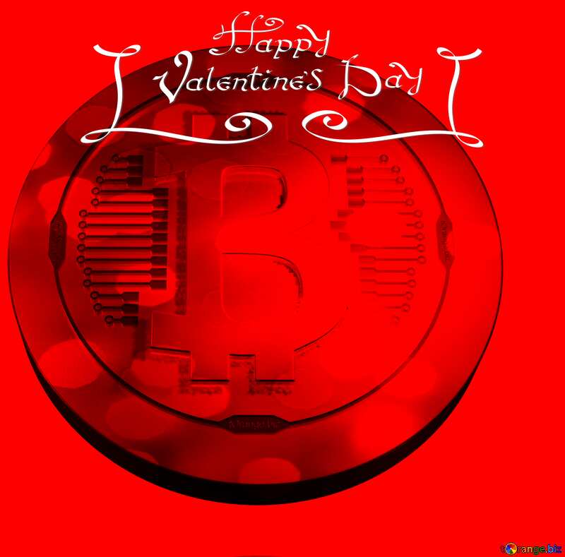 Bitcoin gold Happy Valentines Day Red Background №51518