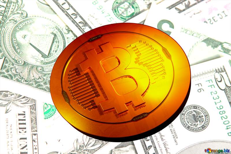 Bitcoin gold light coin Dollars on the desktop. Background. №1501