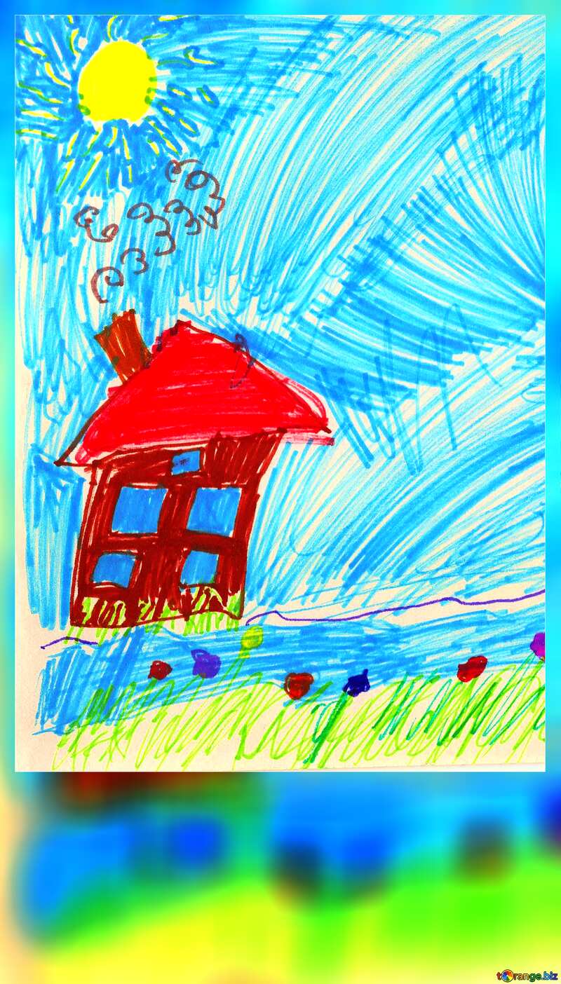 Child`s  drawing house blank citation card №42740