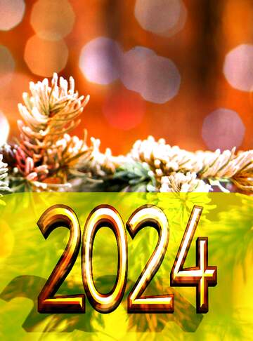 FX №182740 2022 gold digits   Christmas  bokeh background  The branch of spruce in frost