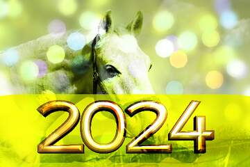 FX №182722 2022 gold digits   White Horse overlay bokeh lights