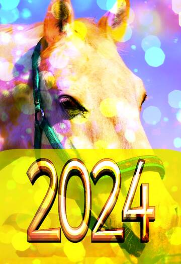 FX №182723 2022 gold digits   White Horse portrait  Bokeh colored lights