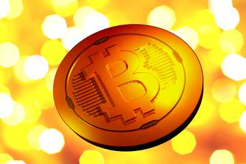 FX №182035 Bitcoin gold light coin Background of bright lights