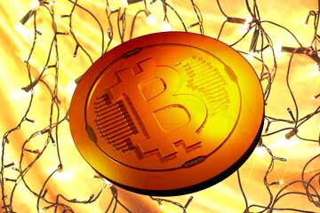 FX №182037 Bitcoin gold light coin Background Christmas garland