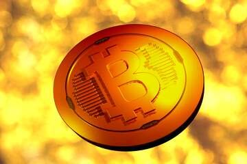 FX №182002 Bitcoin gold light coin Background of Golden lights