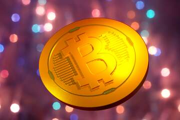 FX №182044 Bitcoin gold light coin Bright background for Christmas