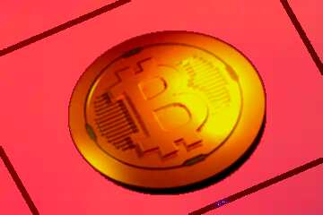 FX №182081 Bitcoin gold light coin Red background