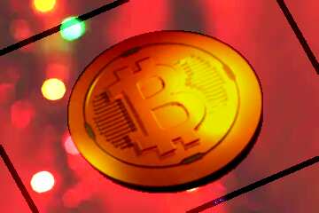 FX №182072 Bitcoin gold light coin Red christmas background