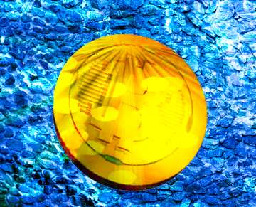 FX №182479 Bitcoin gold Rays coin Wall Stone Blue Texture