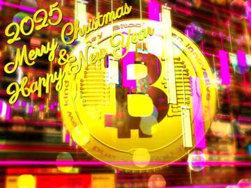 FX №182151 Bitcoin Happy Year Merry Christmas Card Background 2025