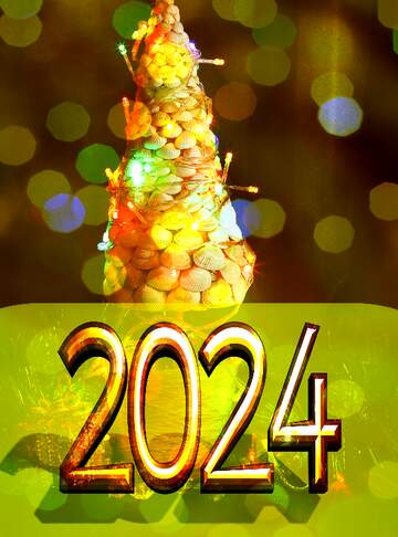 FX №182728 Designer Christmas tree with seashells  2022 gold digits   Christmas Designer art  bokeh background