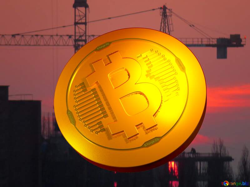 Bitcoin gold light coin Sunset on background construction №30336
