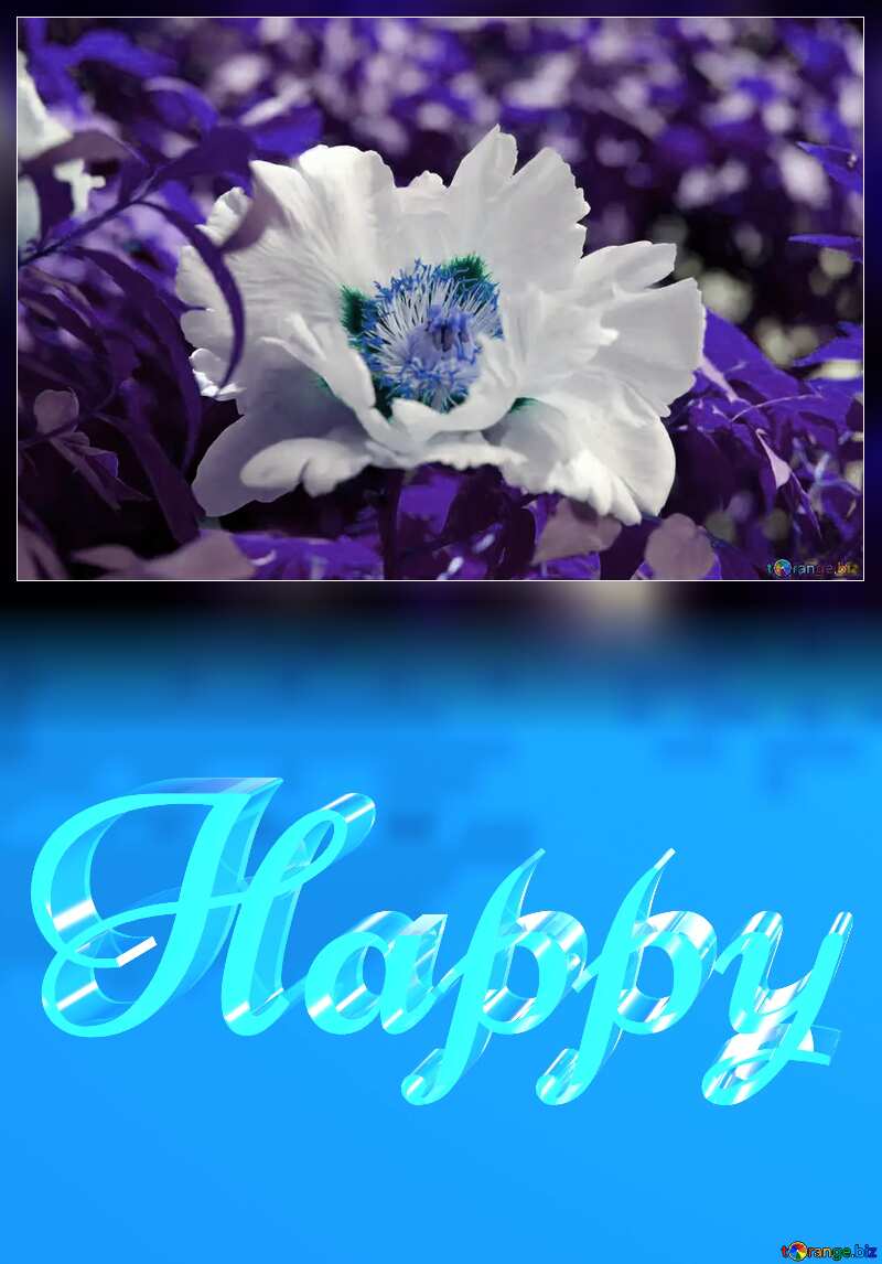 Happy glass blue background Flower Motivation Dark Template №37520