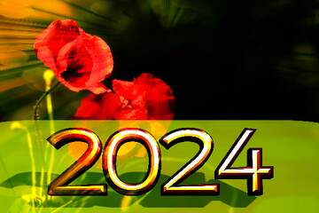 FX №183951 Happy new year 2022 card with Poppies  red flowers rays background