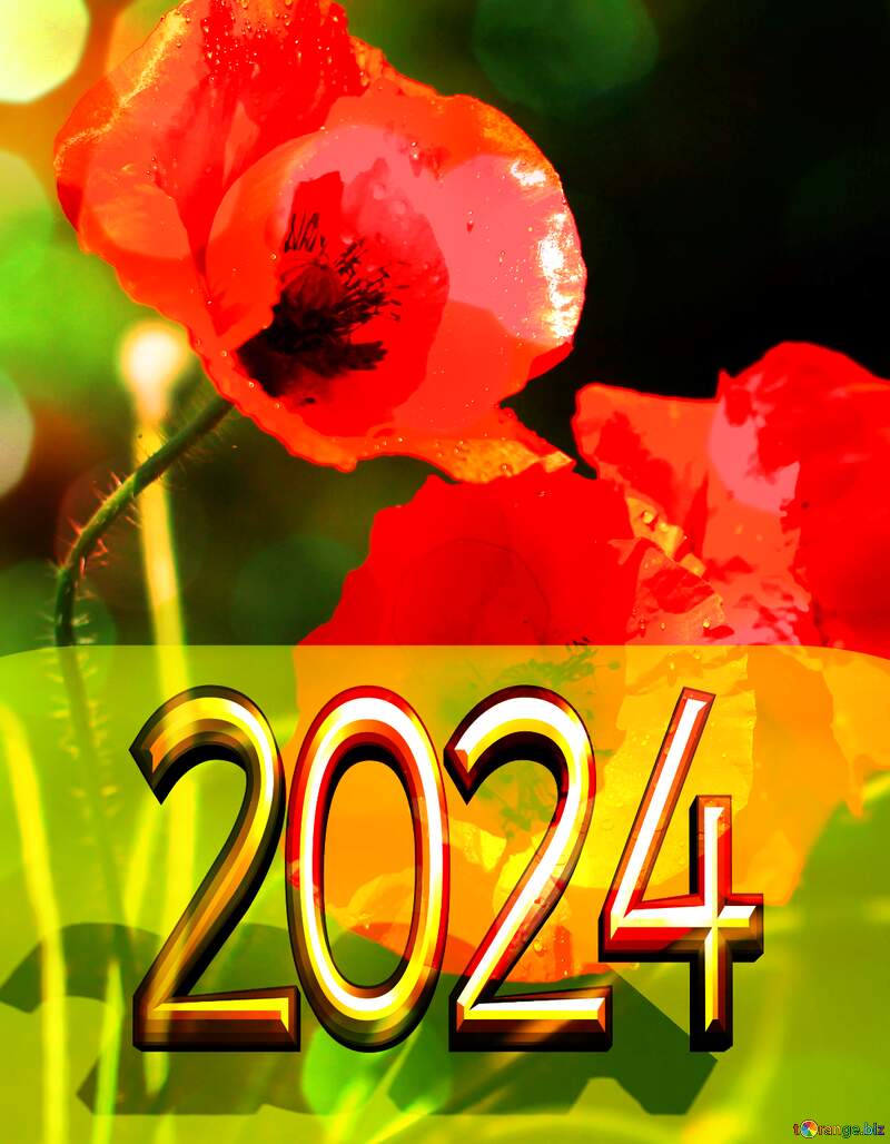 Happy new year 2022 card with Poppies  red flowers №37107