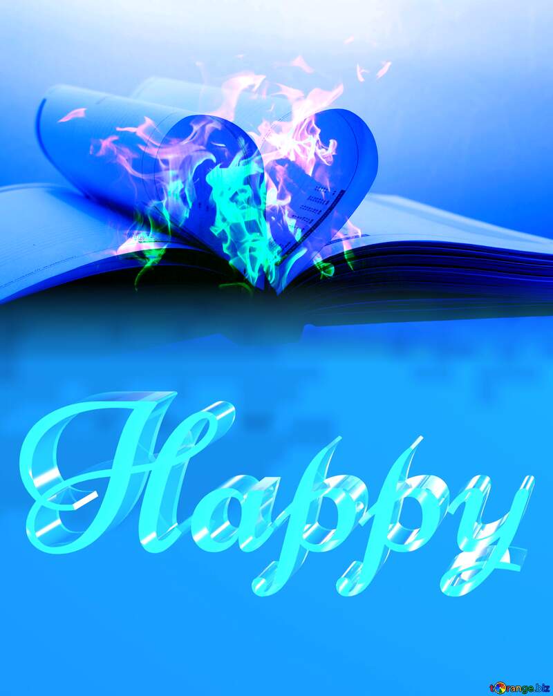 Happy glass blue background Heart Book №16073