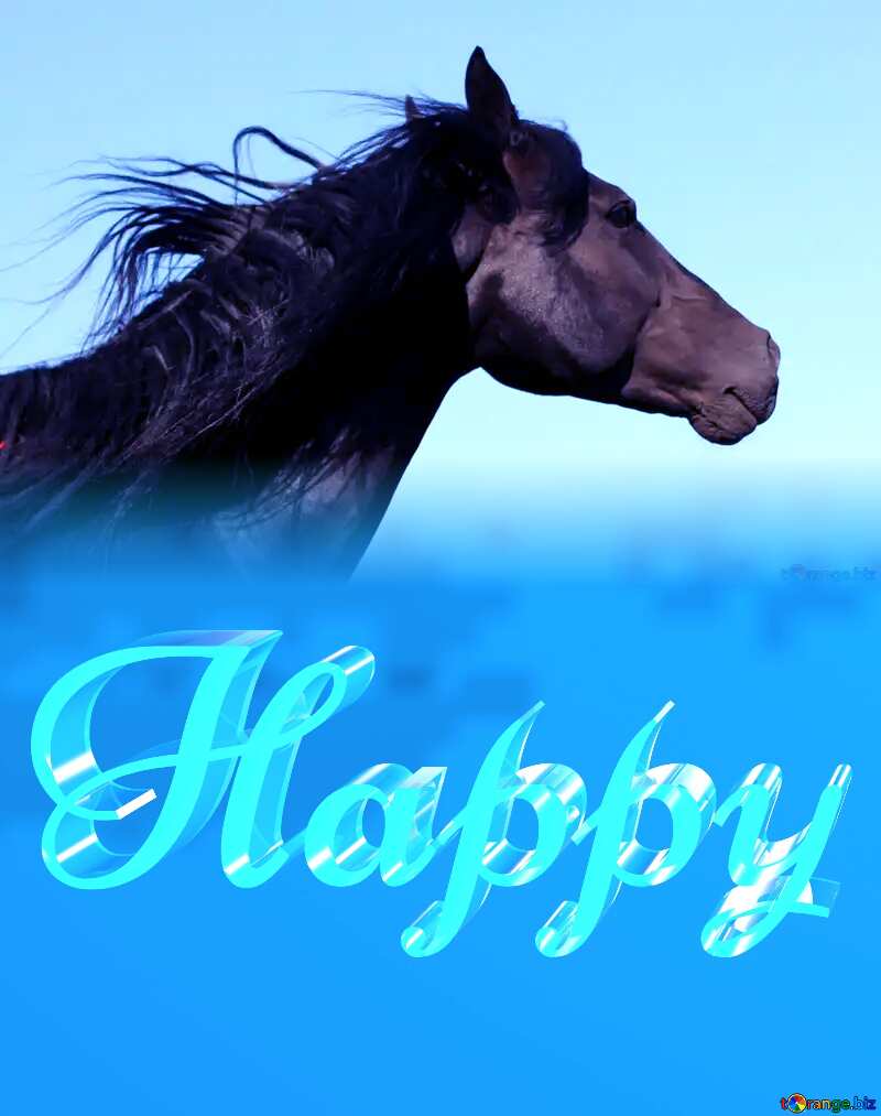 Happy glass blue background Horse №36657