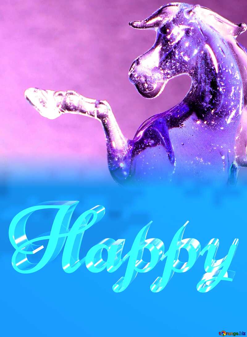 Happy glass blue background Horse №24530