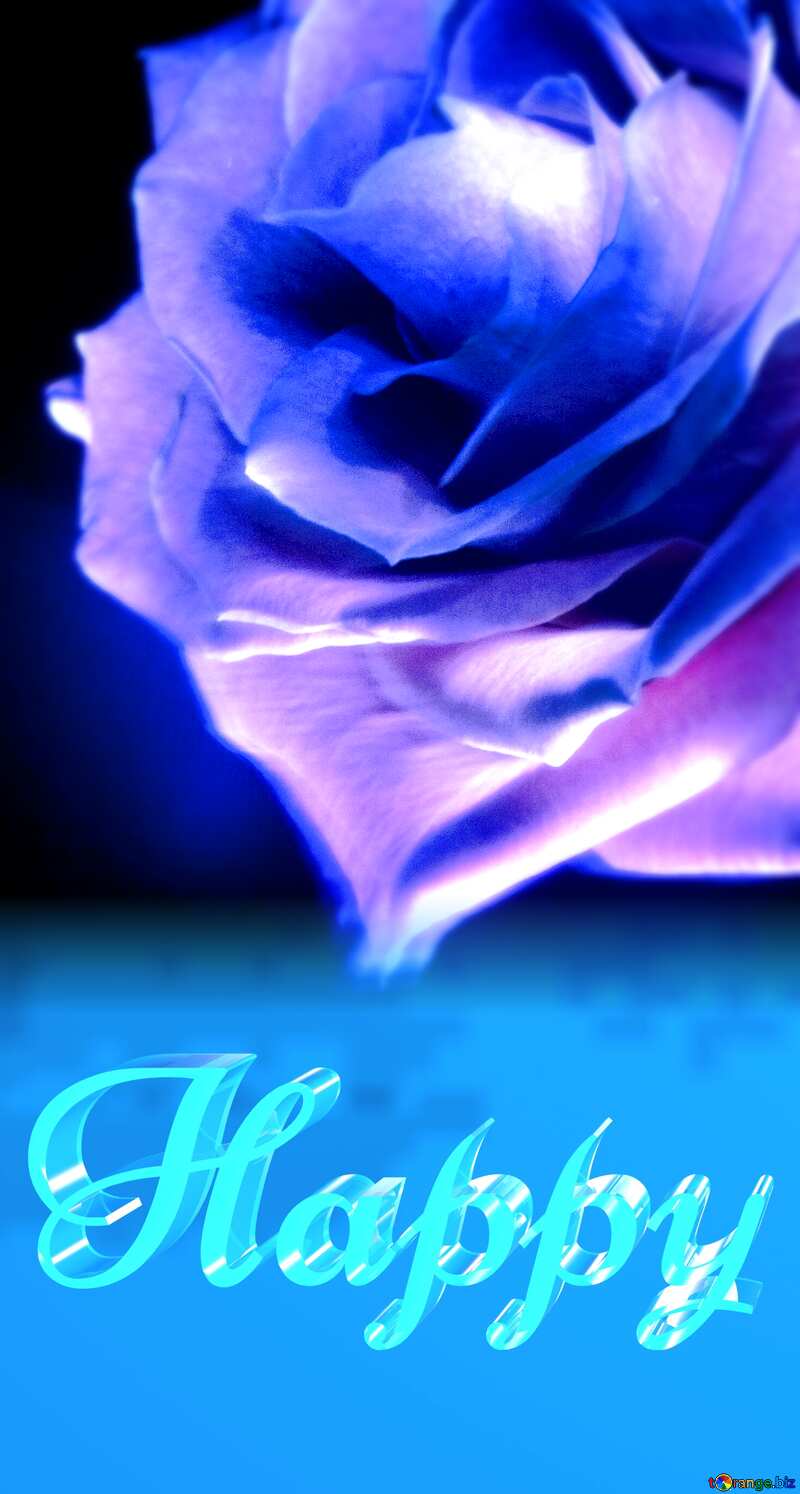 Happy glass blue background Rosa Flower №7631
