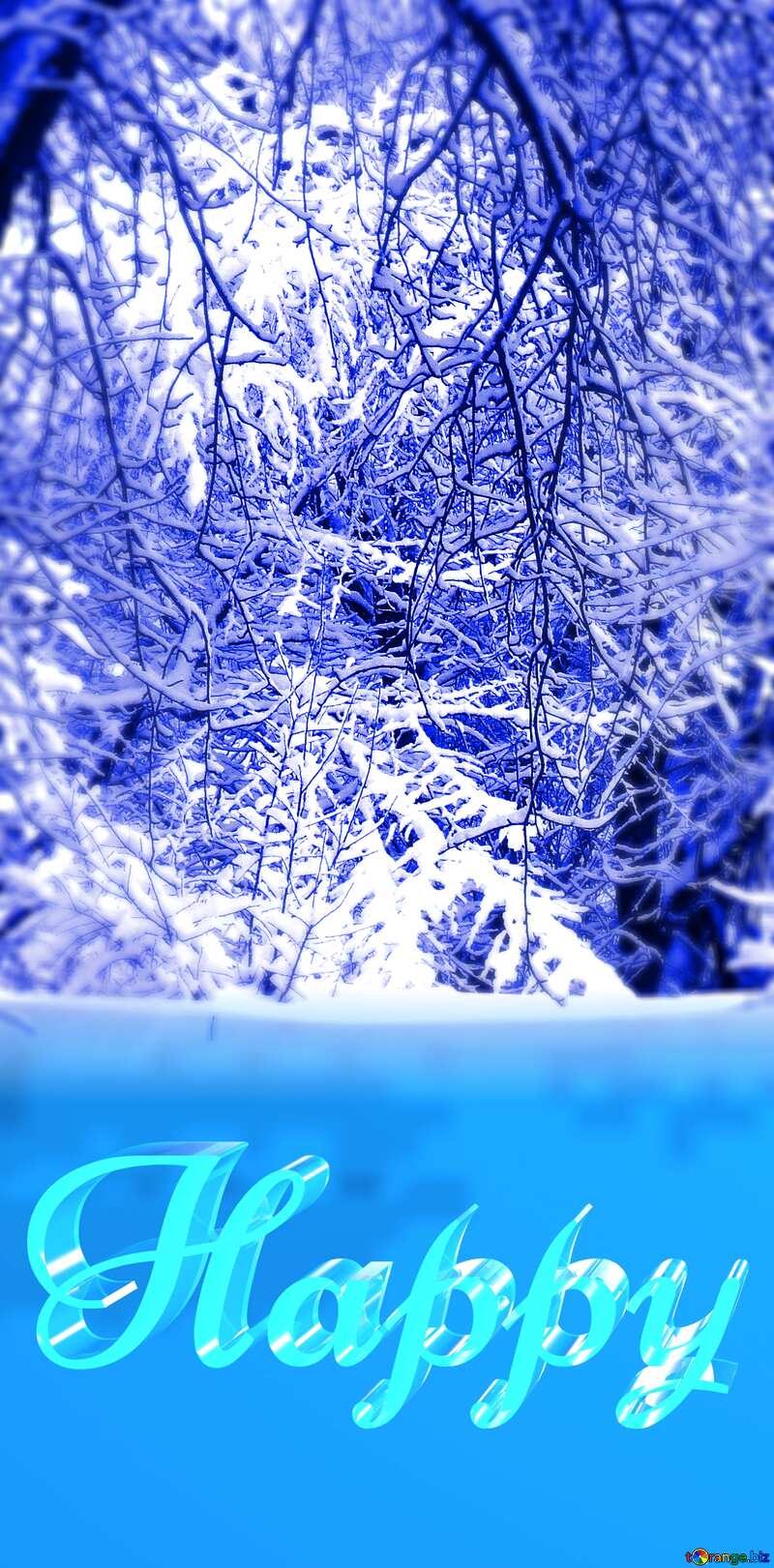 Happy glass blue background Snowy Forest Winter №10533