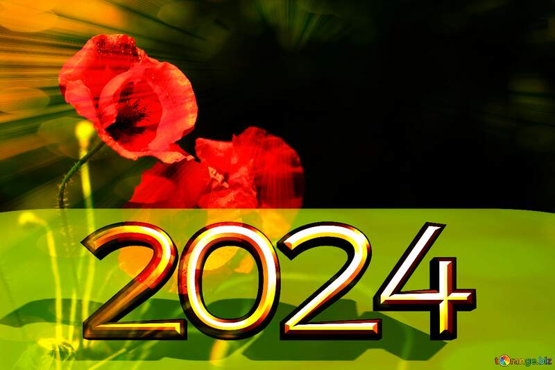Happy new year 2022 card with Poppies  red flowers rays background №37107