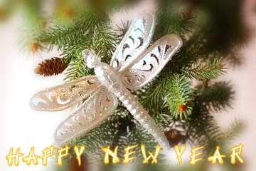 FX №184038 Christmas card text happy new year  Dragonfly