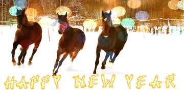 FX №184172 Three horses in the snow Happy New Year Background