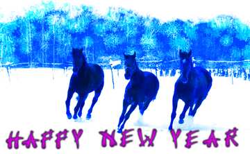 FX №184177 Three horses in the snow Snow Happy New Years Card