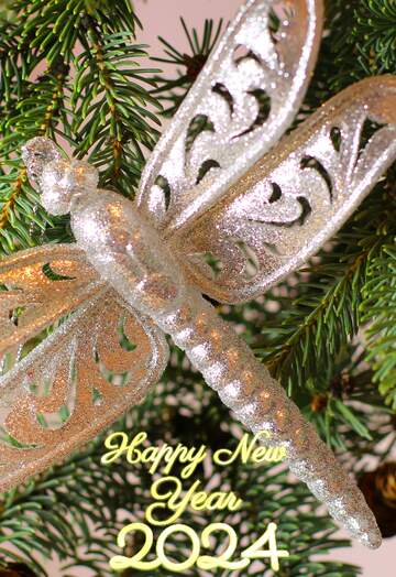 FX №184035 Dragonfly  Christmas card text 2024 new year  background