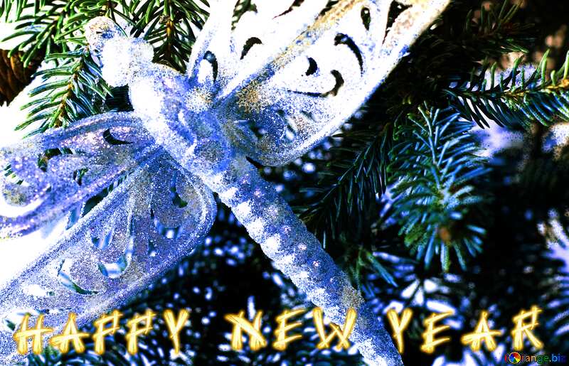 Christmas card text happy new year  Dragonfly blue №18395