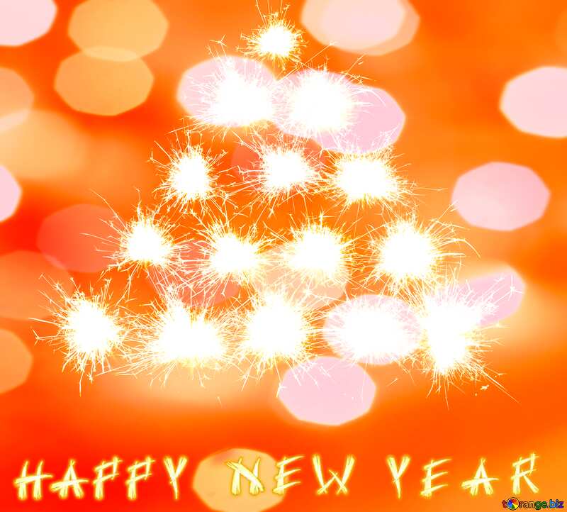 Happy New Year Christmas tree background of fireworks №25593
