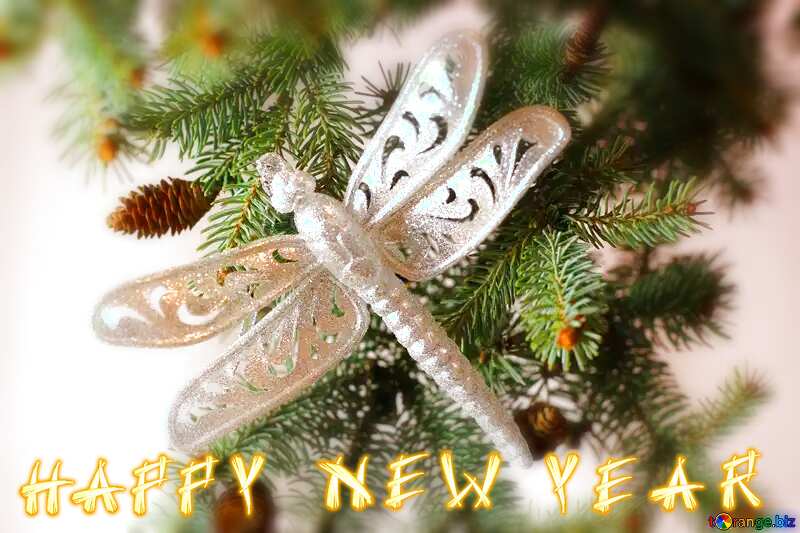 Christmas card text happy new year  Dragonfly №18395