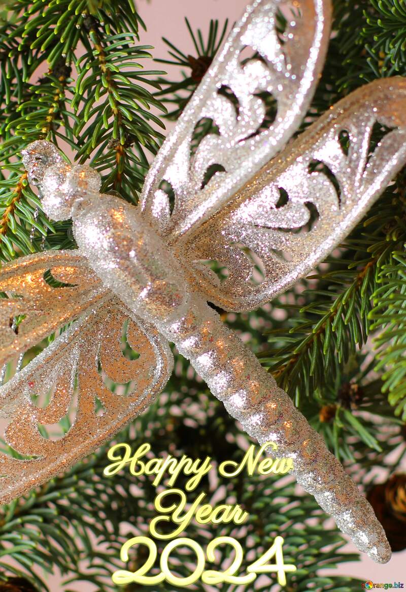 Dragonfly  Christmas card text 2024 new year  background №18395