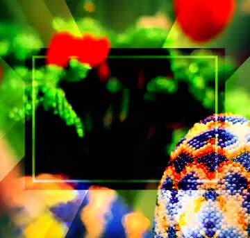 FX №186074 Easter egg decorated with beads on the background of flowers  powerpoint website infographic...