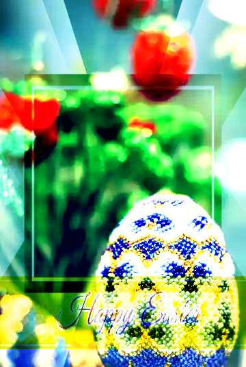 FX №186078 Easter egg decorated with beads on the background of flowers  powerpoint website infographic...