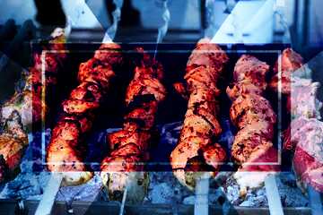 FX №186755 Shish kebab is fried on the grill powerpoint website infographic template banner layout design...