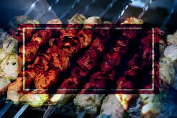 FX №186660 Georgian shish kebabs on the grill powerpoint website infographic template banner layout design...