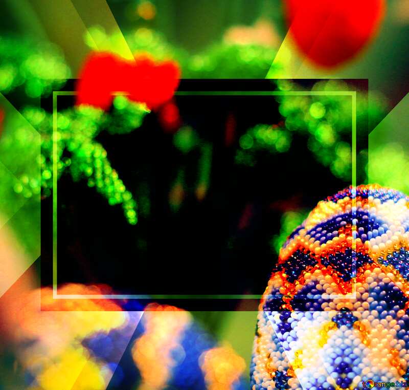 Easter egg decorated with beads on the background of flowers  powerpoint website infographic template banner layout design responsive brochure business №49165