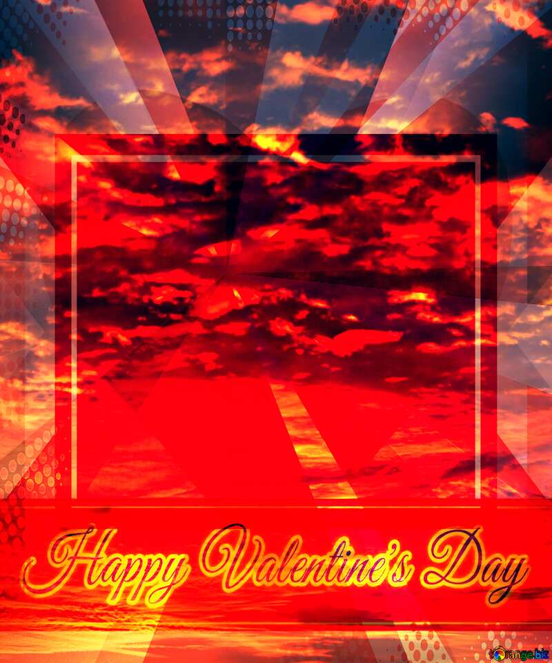 Red sunset greeting card retro style background Lettering Happy Valentine`s Day powerpoint website infographic template banner layout design responsive brochure business №44615