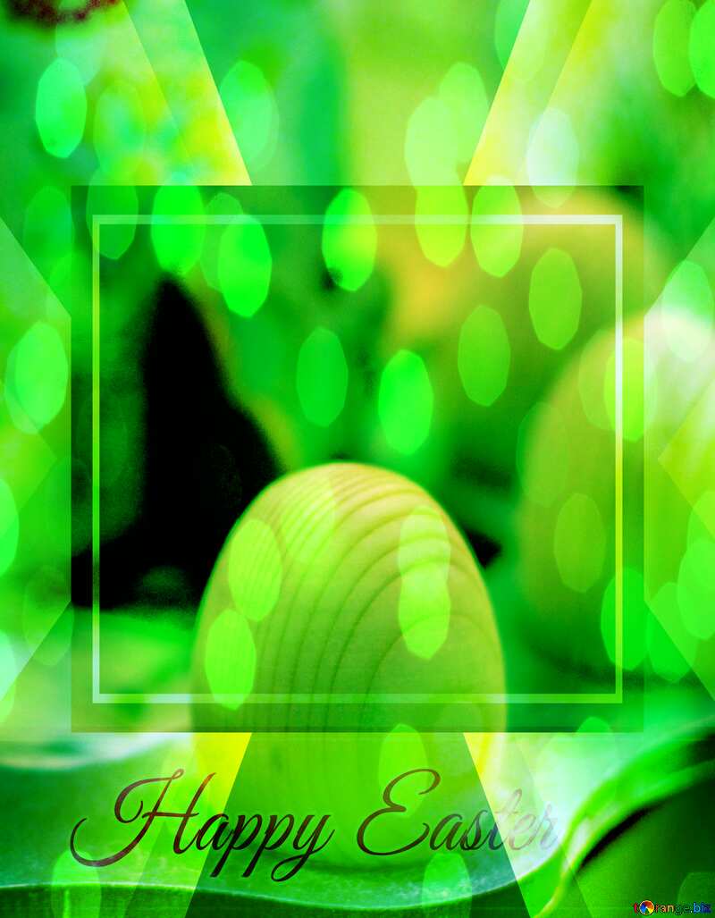 Billets. Easter eggs made of wood. Inscription Happy Easter green background   powerpoint website infographic template banner layout design responsive brochure business №49117