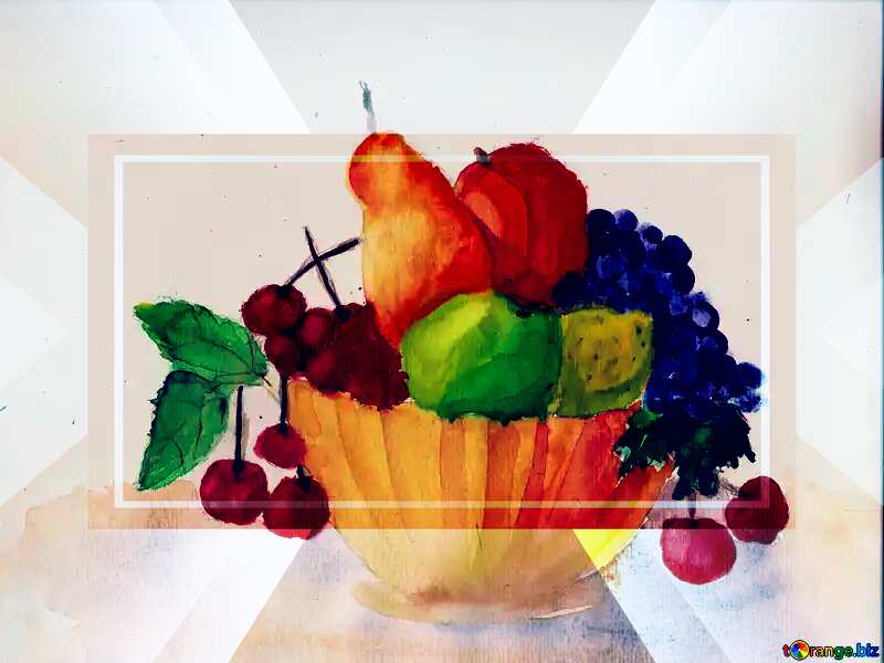 Drawing painted watercolor still life with fruit  powerpoint website infographic template banner layout design responsive brochure business №49238