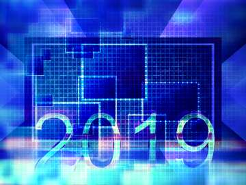 FX №188071 Happy new year 2019 Technology background 2020 3d render gold digits with reflections dark...
